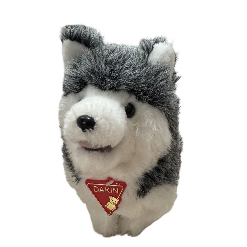 1977 Dakin Husky Plush Dog Handmade Pillow Pets Collectible Gray White Tags VTG